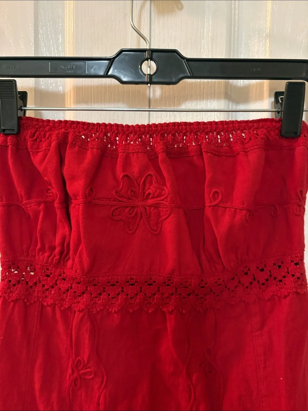 Strapless Red Summer Dress with Eyelet Detail - Picture 3 of 5
